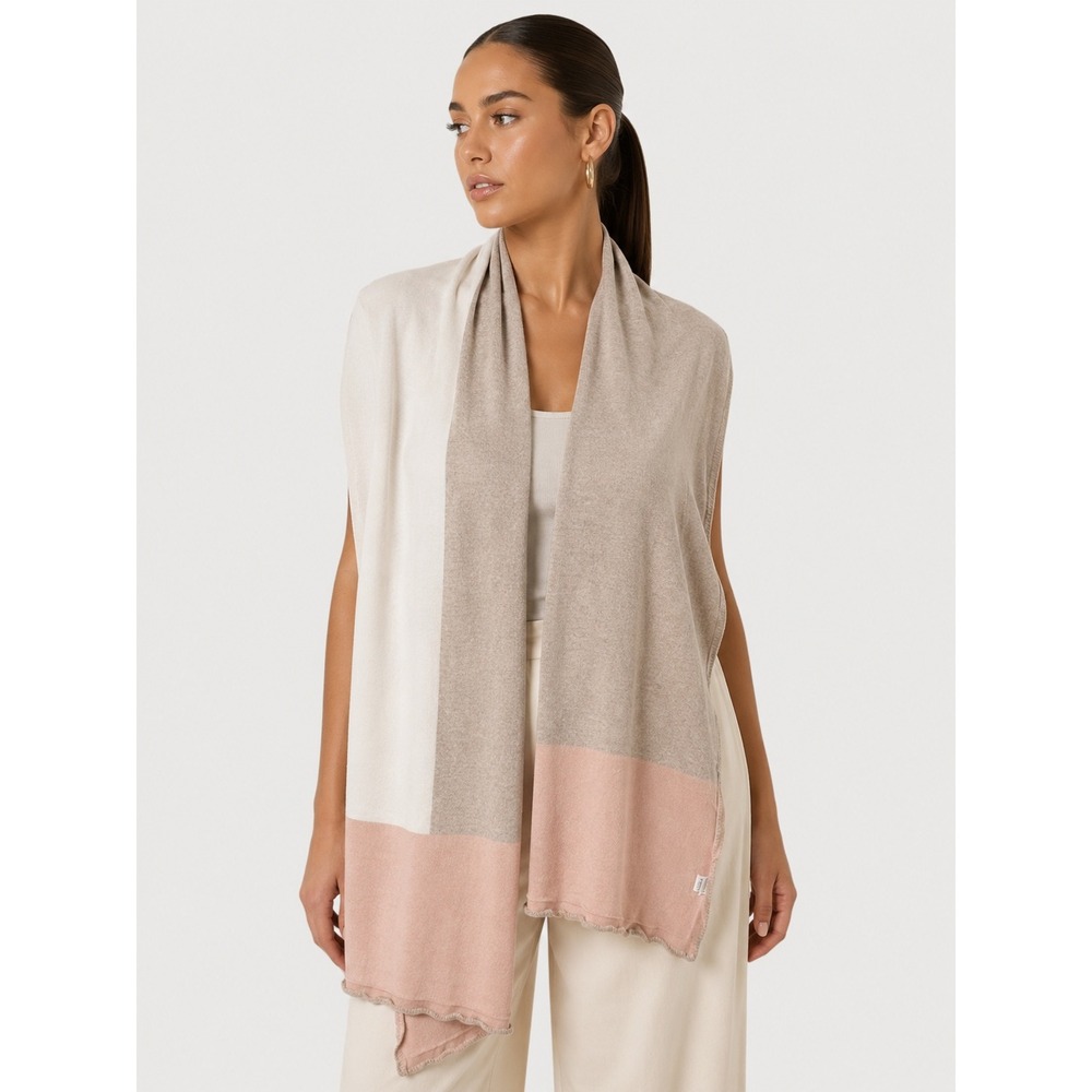 Zestt Organics Dreamsoft Cotton Colorblock Wrap Scarf Pink Beige Cream OS